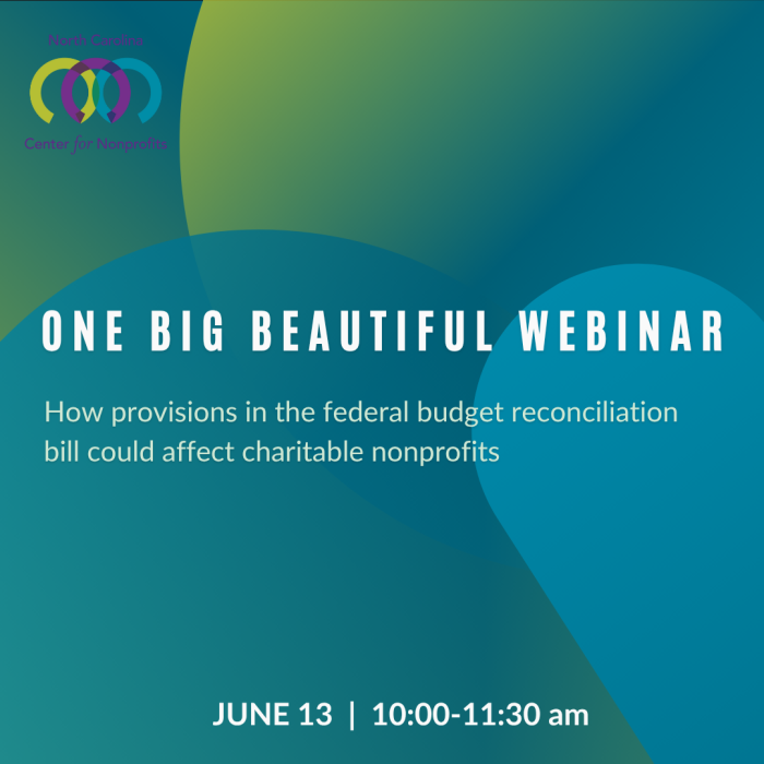 Webinar promo graphic of overlapping teal and green circles with text that reads 'One Big Beautiful Webinar, June 13, 2025, 10:00-11:30 am EST.'
