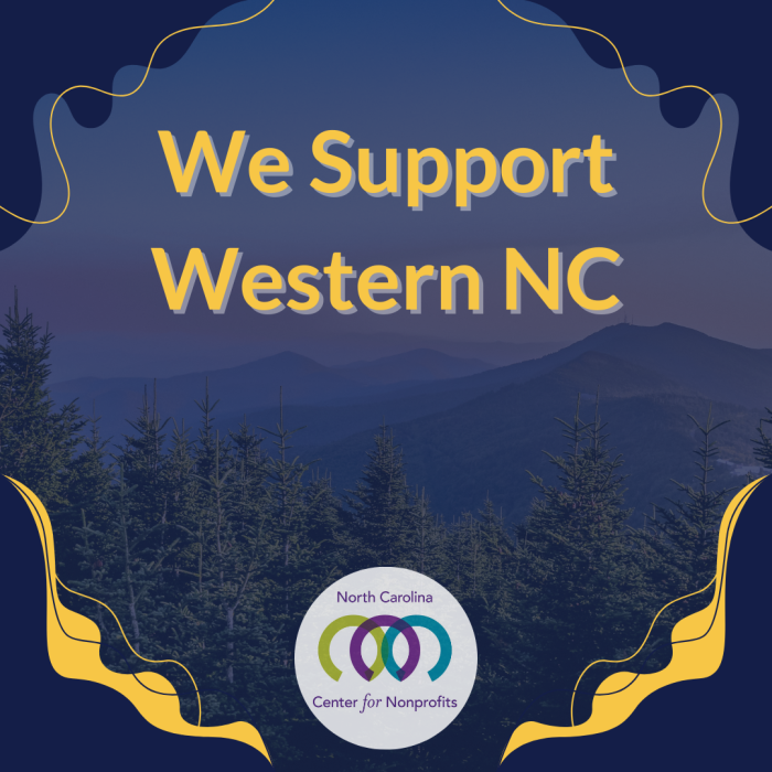 Image of NC mountain landscape behind text: We Support Western NC