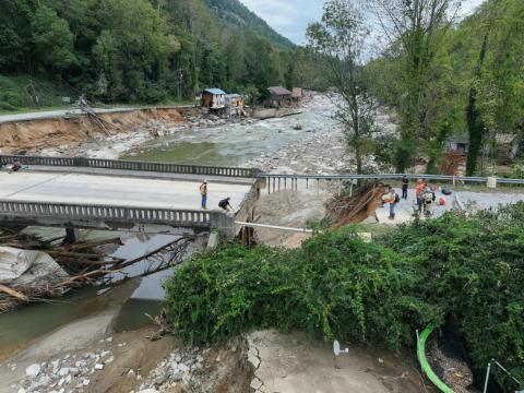 NC flooded bridge from Hurricane Helene