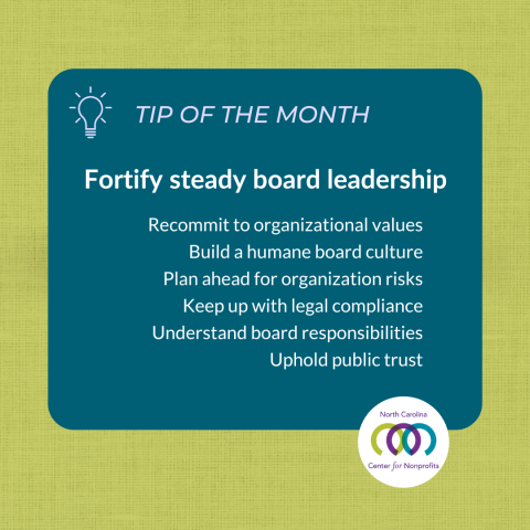 Green and teal graphic with lightbulb icon beside 'Tip of the Month'