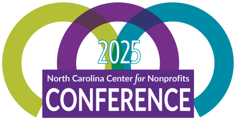 Multi-colored rings from the logo of the NC Center for Nonprofits behind text '2025 Conference for North Carolina's Nonprofits'