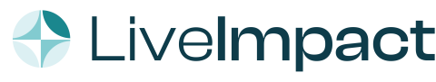 A light blue and navy blue text logo reading "LiveImpact" 