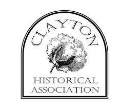 Logo with Clayton spelled out on top, a cotton flower in the middle and Historical Association stacked on the bottom