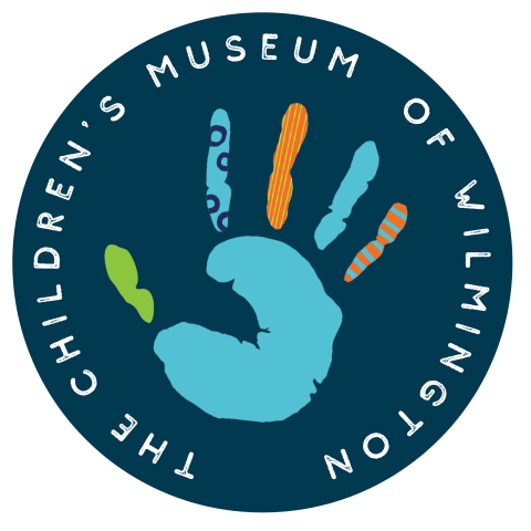 Circular logo with a colorful hand print in the center and The Children's Museum of Wilmington written around the border.
