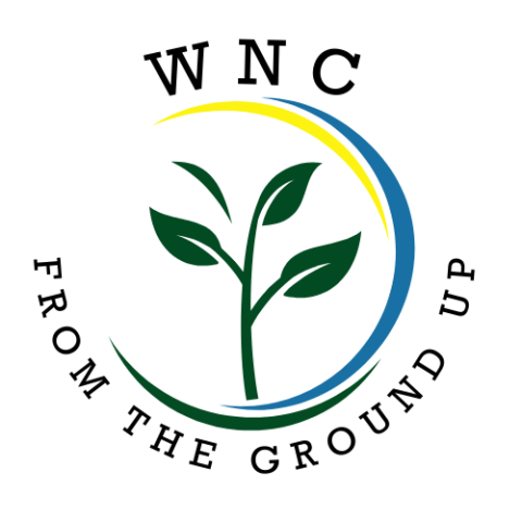 Logo for WNC From the Ground Up — features a plant growing from roots, symbolizing farmers, community, and local food.