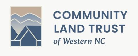 Community Land Trust of Western NC logo, featuring an illustration of mountain peaks and a house.