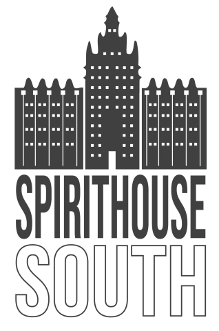 Black and white castle above the words SpiritHouse, which is in black writing and South in white writing.