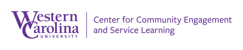 Purple logo with Western Carolina University on left and Center for Community Engagement and Service Learning on the right side