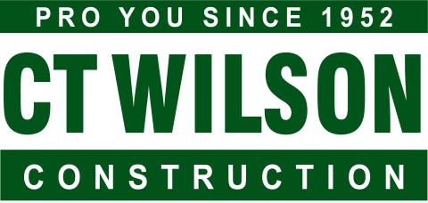 a green and white block-style logo for CT Wilson Construction with the tagline PRO YOU SINCE 1952