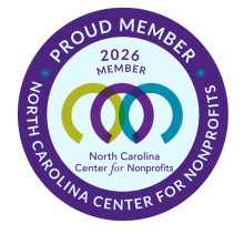Badge with a purple circle around the logo of the NC Center for Nonprofits with text: '2026 Proud Member of the North Carolina Center for Nonprofits'.
