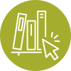 Icon of three books on a shelf with computer mouse pointer clicking on them