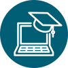 Icon of open laptop wearing graduation hat